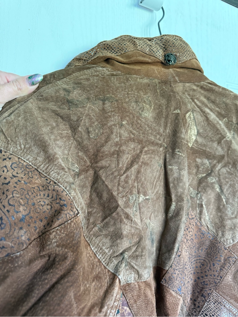 Vintage brown suede and leather patchwork bomber jacket by Winlit - M - Picture 10 of 10